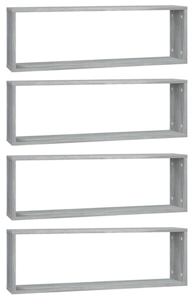 4 db szürke sonoma színű szerelt fa fali kockapolc 80x15x26,5cm