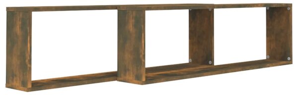 2 db füstös tölgy színű szerelt fa fali kockapolc 100x15x30 cm