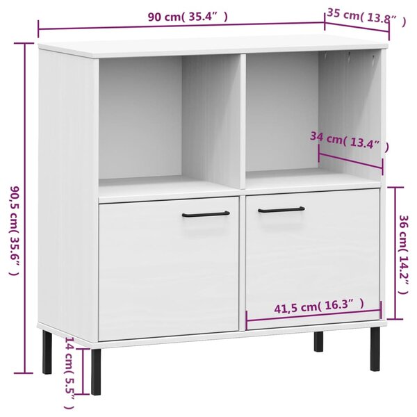 OSLO fehér tömör fa könyvszekrény fém lábakkal 90x35x90,5 cm