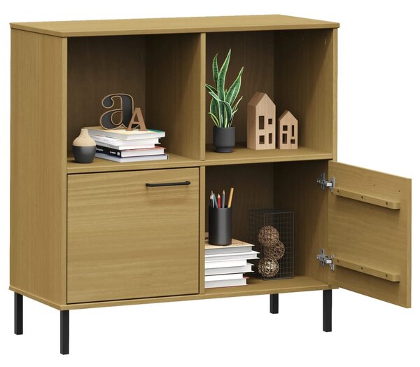 OSLO barna tömör fa könyvszekrény fém lábakkal 90x35x90,5 cm