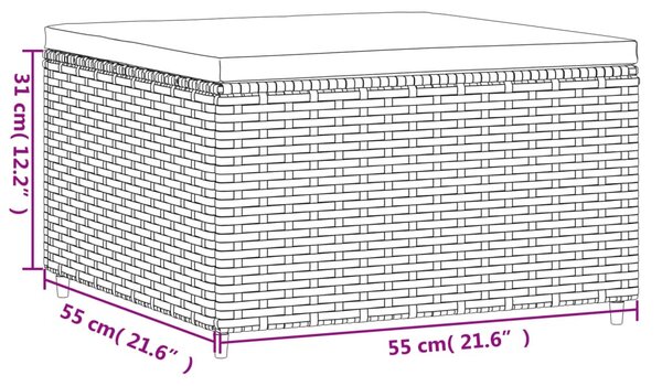 Barna polyrattan kerti lábtartó párnával