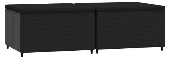 2 db fekete polyrattan kerti lábtartó párnákkal