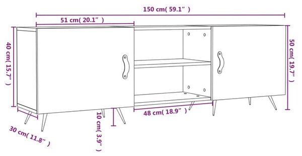 Modern TV-szekrény - Fehér - 150x30x50 cm