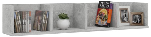 Betonszürke szerelt fa CD-tartó fali polc 100 x 18 x 18 cm