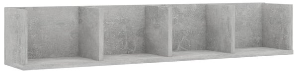 Betonszürke szerelt fa CD-tartó fali polc 100 x 18 x 18 cm