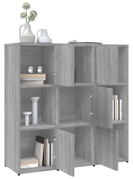 Szürke sonoma színű szerelt fa könyvszekrény 90 x 30 x 90 cm