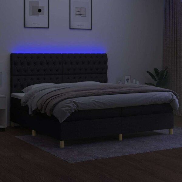 VidaXL LED-es Ágy - Fekete Szövet - 200x200 cm