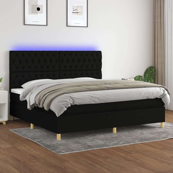 VidaXL LED-es Ágy - Fekete Szövet - 200x200 cm