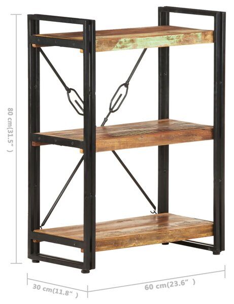 3 szintes tömör újrahasznosított fa könyvespolc 60 x 30 x 80 cm