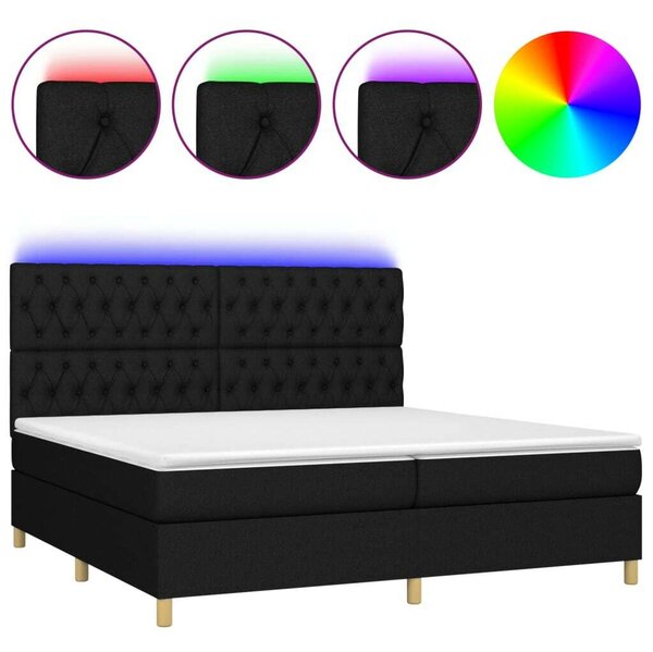 VidaXL LED-es Ágy - Fekete Szövet - 200x200 cm