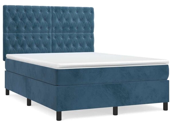 VidaXL sötétkék bársony rugós ágy matraccal 140x190 cm
