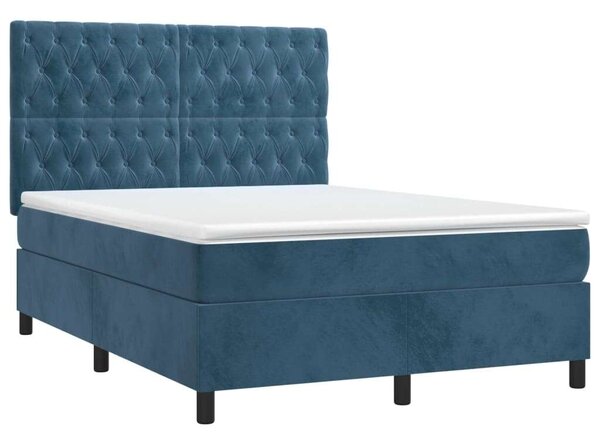 VidaXL sötétkék bársony rugós ágy matraccal 140x190 cm