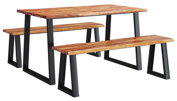 VidaXL Akácfa Étkezőgarnitúra - Asztal + 2 Pad - 140cm