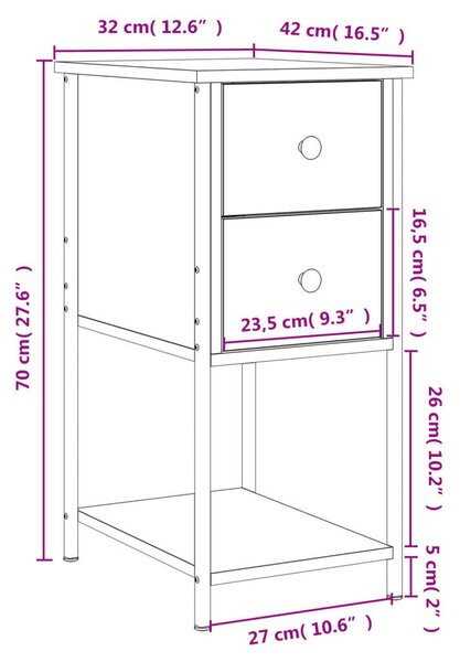 VidaXL Fekete Éjjeliszekrény Szett - 2 db - 32x42x70 cm