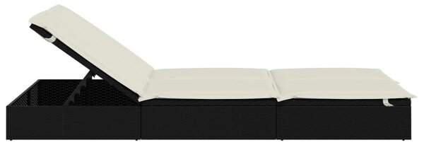 Kétszemélyes fekete polyrattan napozóágy párnákkal