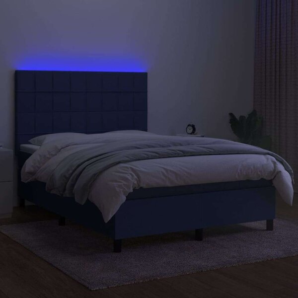 VidaXL kék szövet rugós és LED-es ágy matraccal 140x190 cm