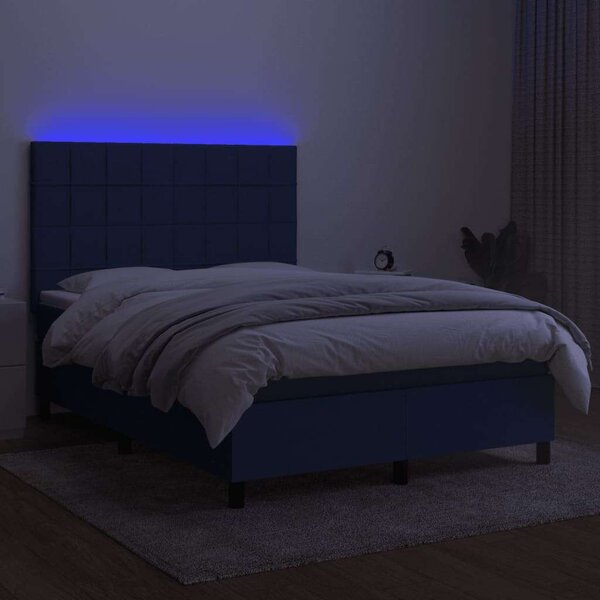 VidaXL kék szövet rugós és LED-es ágy matraccal 140x190 cm