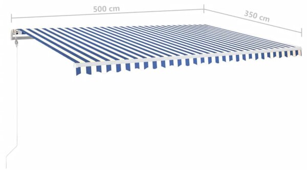 Kék/fehér automata szélérzékelős és LED-es napellenző 500x350cm