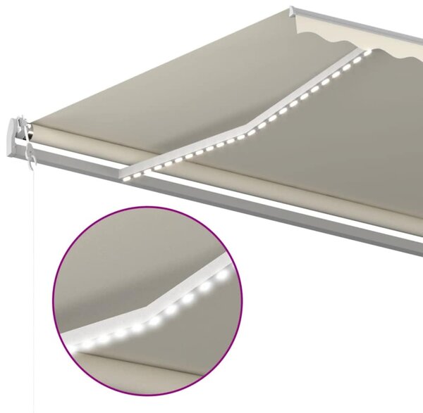 Krémszínű automata szélérzékelős és LED-es napellenző 600x300cm