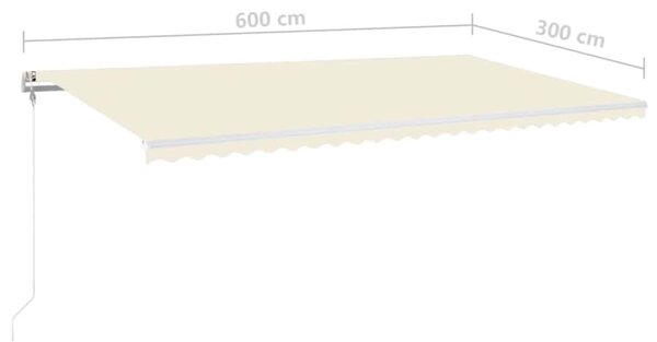 Krémszínű automata szélérzékelős és LED-es napellenző 600x300cm