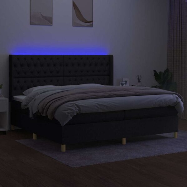 VidaXL LED-es Ágy - Fekete Szövet - 200x200 cm