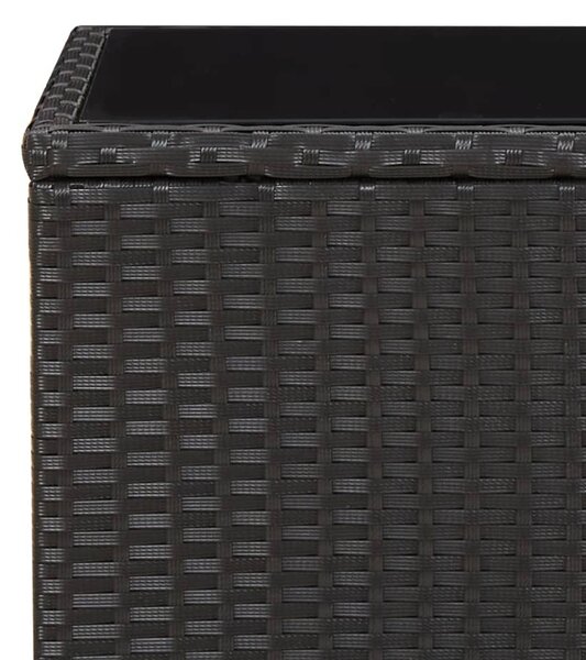 Fekete polyrattan és edzett üveg teázóasztal üveglappal