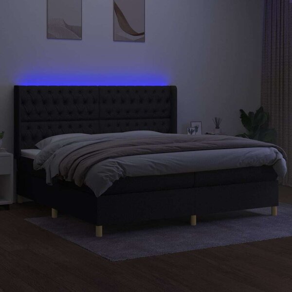 VidaXL LED-es Ágy - Fekete Szövet - 200x200 cm