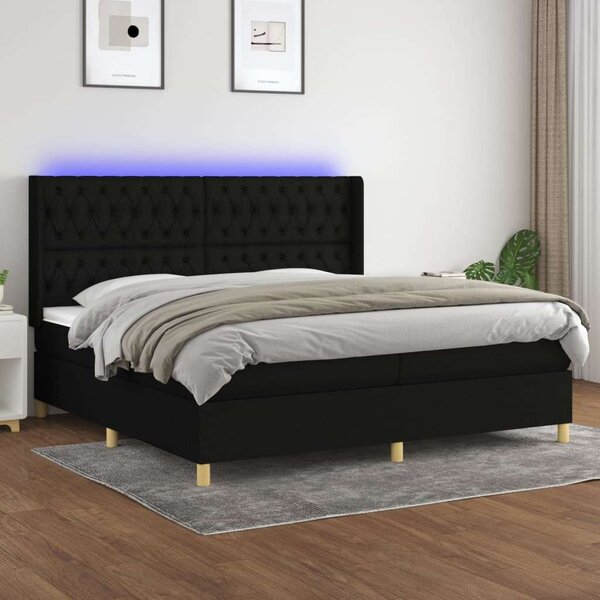 VidaXL LED-es Ágy - Fekete Szövet - 200x200 cm