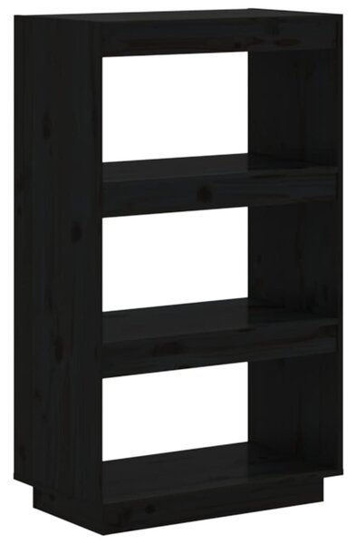 Fekete tömör fenyőfa könyvszekrény/térelválasztó 60x35x103 cm