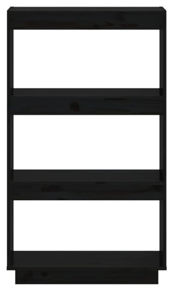 Fekete tömör fenyőfa könyvszekrény/térelválasztó 60x35x103 cm