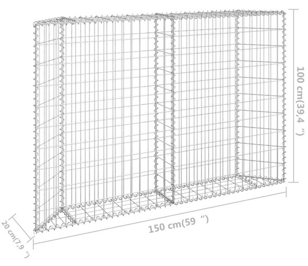 Trapéz alakú horganyzott acél gabion magaságyás 150x20x100 cm