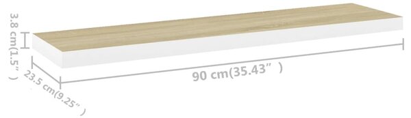 Fehér-tölgyszínű MDF lebegő fali polc 90 x 23,5 x 3,8 cm