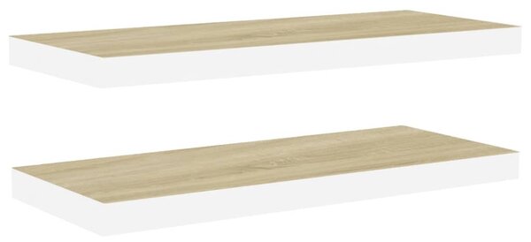 2 db tölgyszínű és fehér MDF lebegő fali polc 80x23,5x3,8 cm