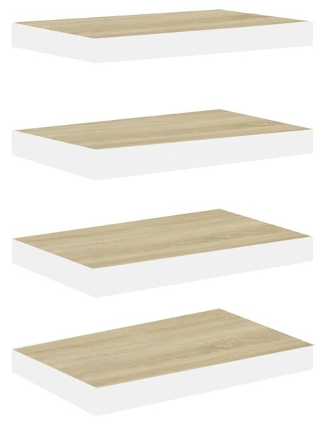 4 db tölgyszínű és fehér MDF lebegő fali polc 50 x 23,5 x 3,8 cm