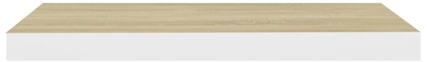 2 db tölgyszínű és fehér MDF lebegő fali polc 60x23,5x3,8 cm