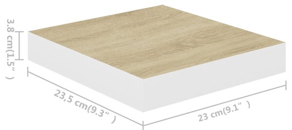 2 db tölgyszínű és fehér MDF lebegő fali polc 23x23,5x3,8 cm