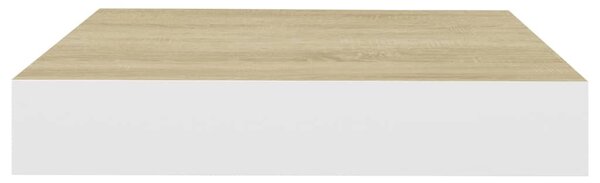 2 db tölgyszínű és fehér MDF lebegő fali polc 23x23,5x3,8 cm