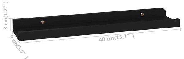4 db fekete fali polc 40 x 9 x 3 cm