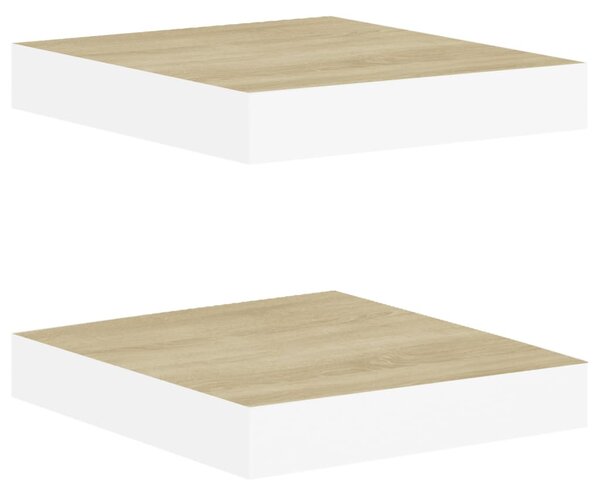2 db tölgyszínű és fehér MDF lebegő fali polc 23x23,5x3,8 cm