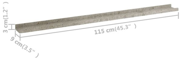 4 db betonszürke fali polc 115 x 9 x 3 cm