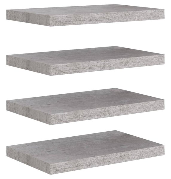 4 db betonszürke MDF lebegő fali polc 50 x 23,5 x 3,8 cm