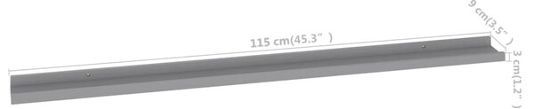 4 db szürke fali polc 115 x 9 x 3 cm