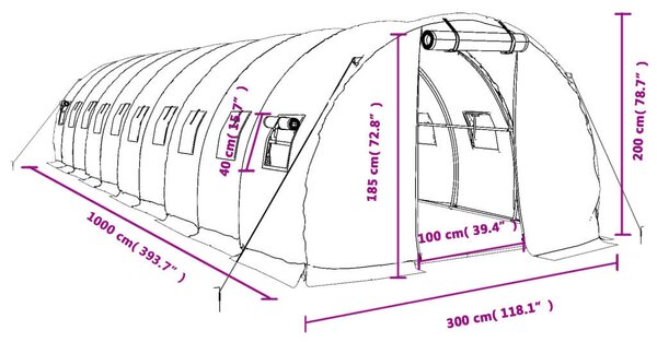 Vidéki Kert - Üvegház - Acélvázas - 10x3x2m