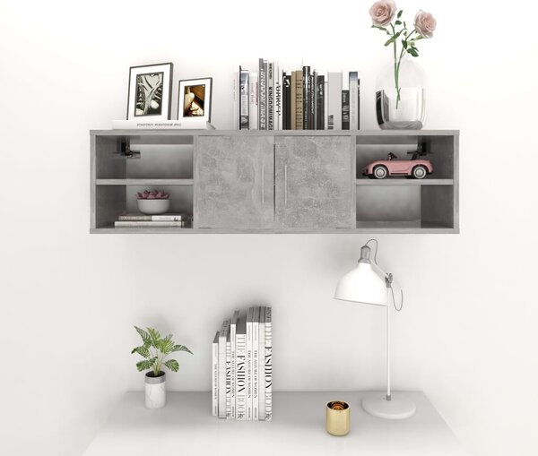 Betonszürke szerelt fa fali polc 102 x 30 x 29 cm