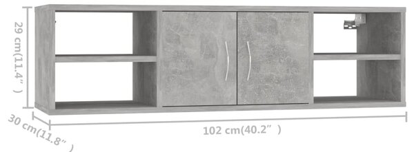 Betonszürke szerelt fa fali polc 102 x 30 x 29 cm