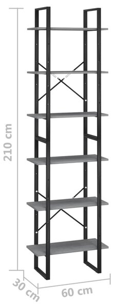 Szürke tömör fenyőfa tárolópolc 60 x 30 x 210 cm