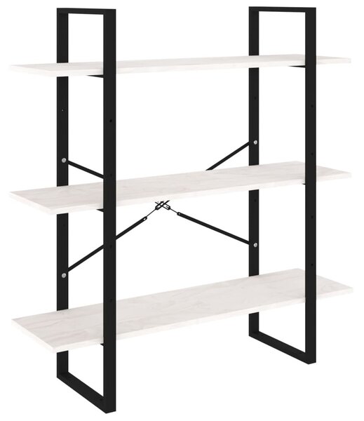 Háromszintes fehér tömör fenyőfa könyvszekrény 100x30x105 cm