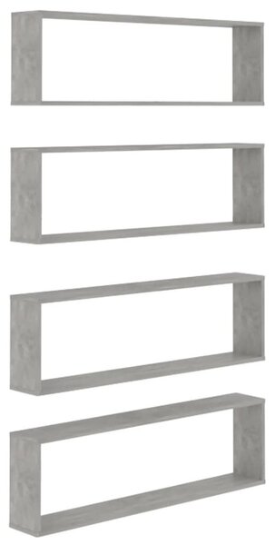 4 db betonszürke szerelt fa fali polc 100 x 15 x 30 cm