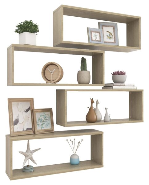 4 db sonoma tölgy szerelt fa négyszögű fali polc 60x15x23cm