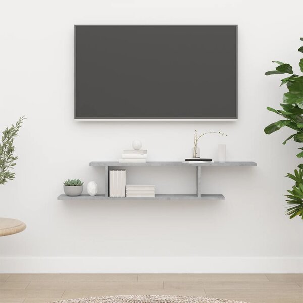 Betonszürke szerelt fa falra szerelhető TV-polc 125x18x23 cm